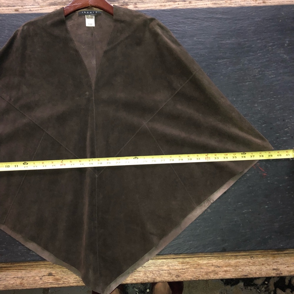 Theory] Dark Chocolate Leather Cape Poncho Jacket - Picture 7 of 9